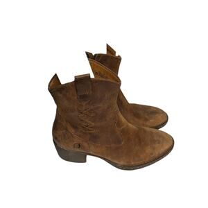 BORN Brown Genuine Leather Boots Side Zip Western Style W12412 Women's Size 8.5
